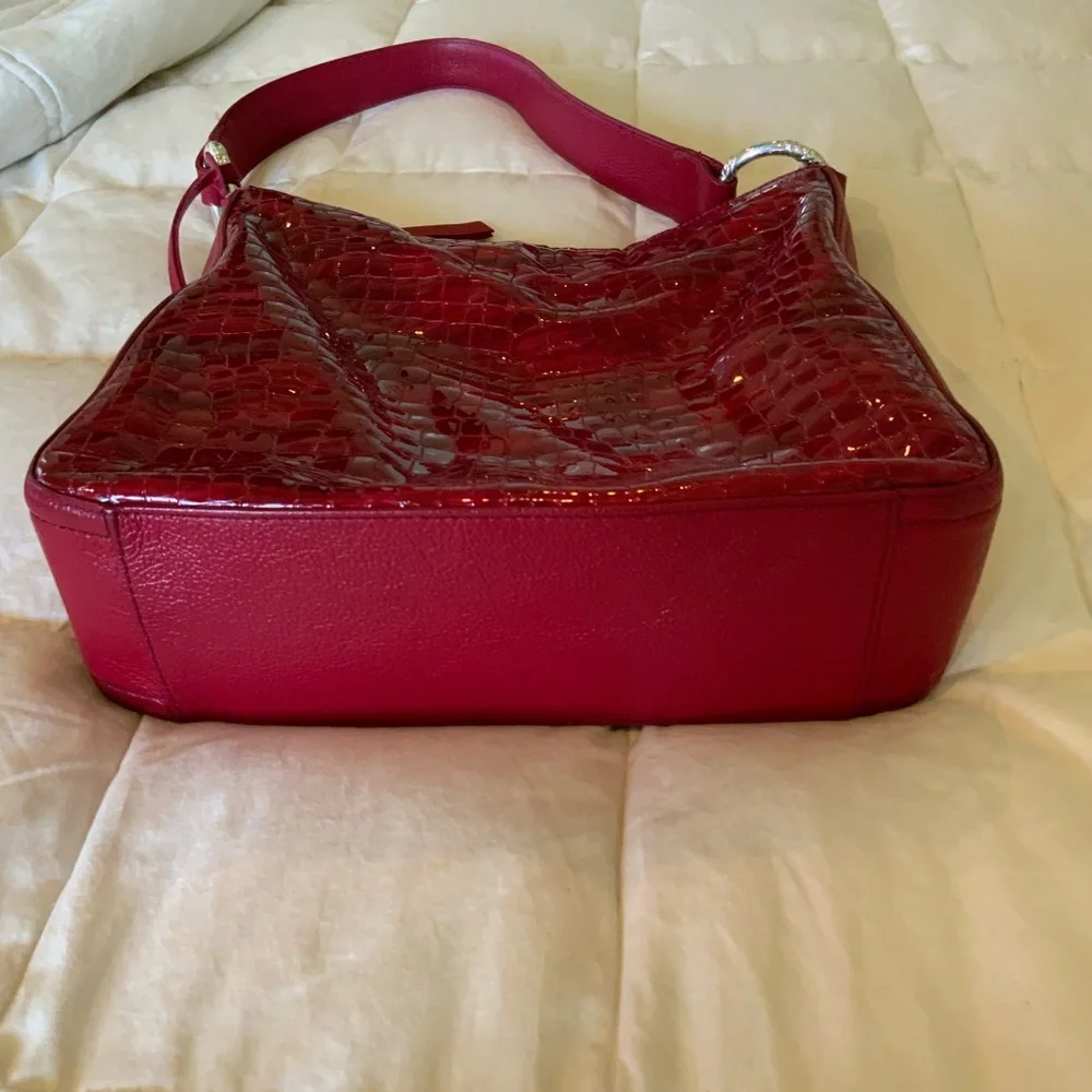 Brighton Red Crocodile-Embossed Patent Leather Large Hobo Shoulder Women's Bag